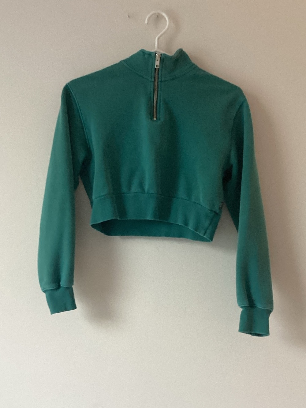 TNA Cropped Half-Zip Sweatshirt in Teal Green - Picture 1 of 8